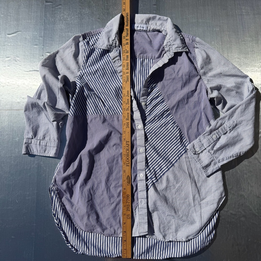 Striped Patchwork Button-Up Shirt - image 3